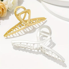 2pcs Metallic Hair Claw Silver Gold Alloy Shark Claw Ponytail Holder Hair Clip