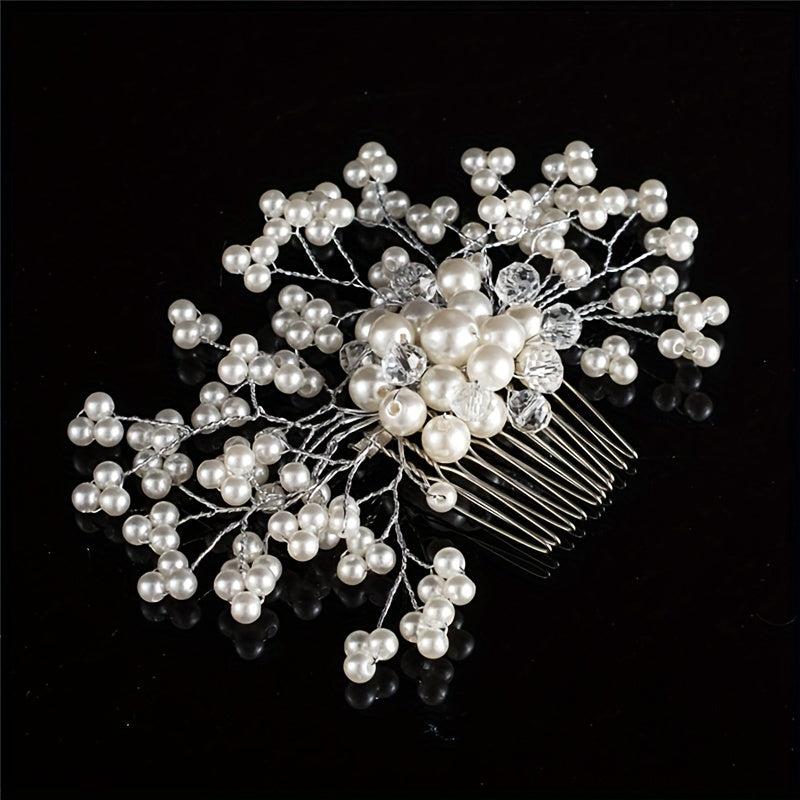 Faux Pearl Crystal Hair Comb Bridal Wedding Hair Accessories