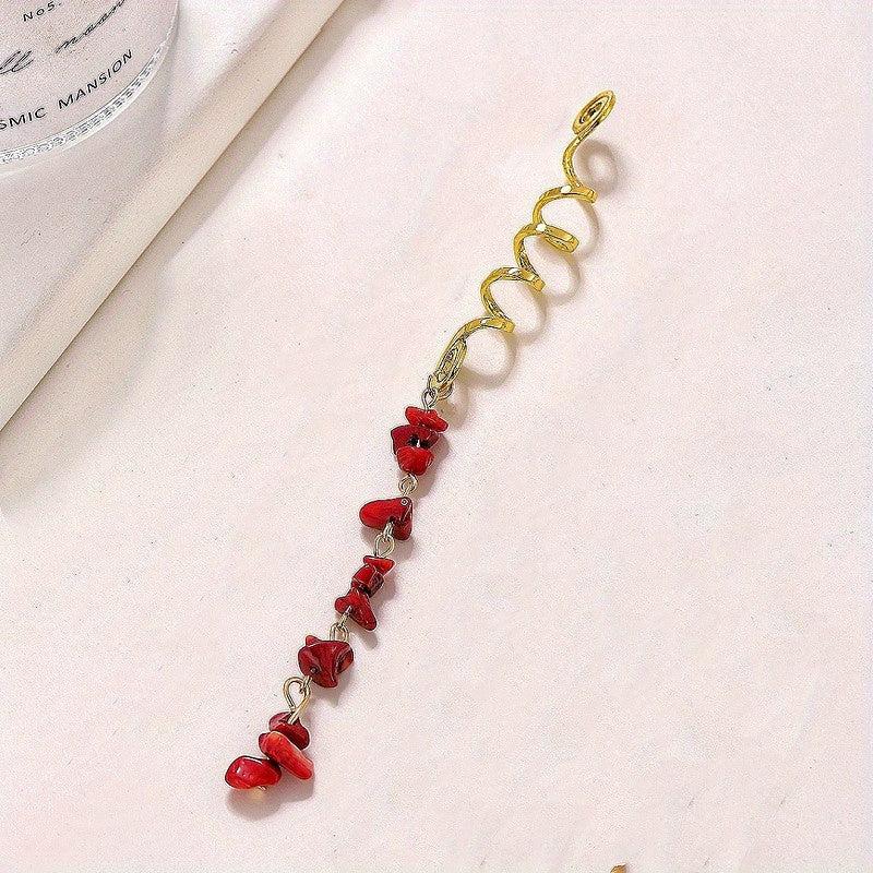 6pcs Braids Spiral Hair Ring with Stone Tassel