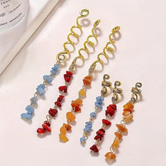 6pcs Braids Spiral Hair Ring with Stone Tassel