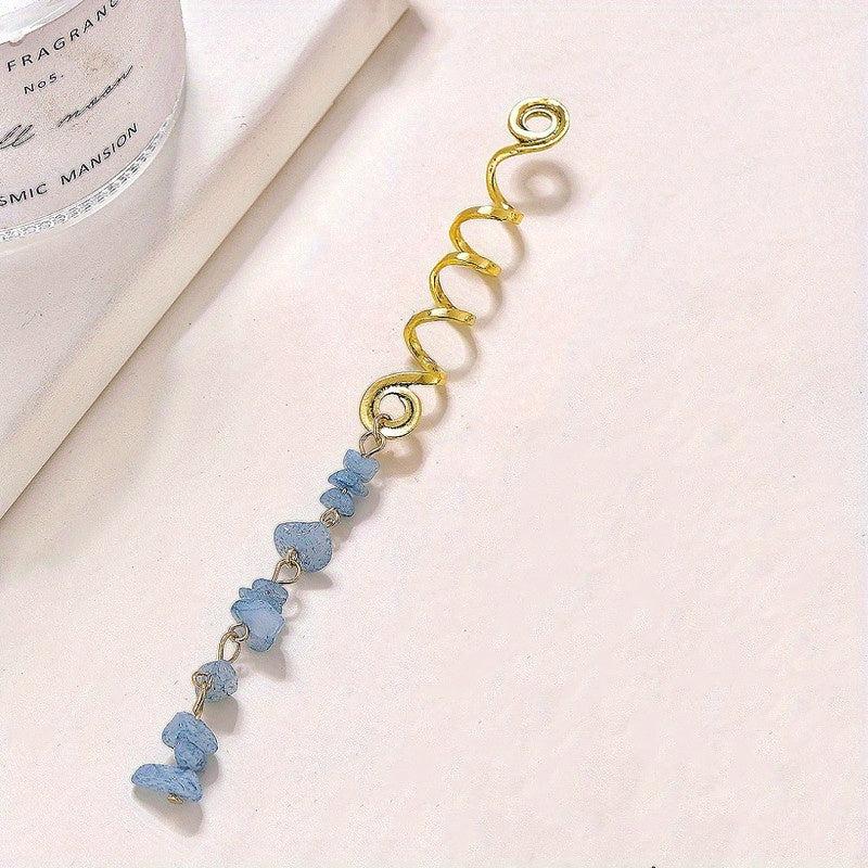 6pcs Braids Spiral Hair Ring with Stone Tassel