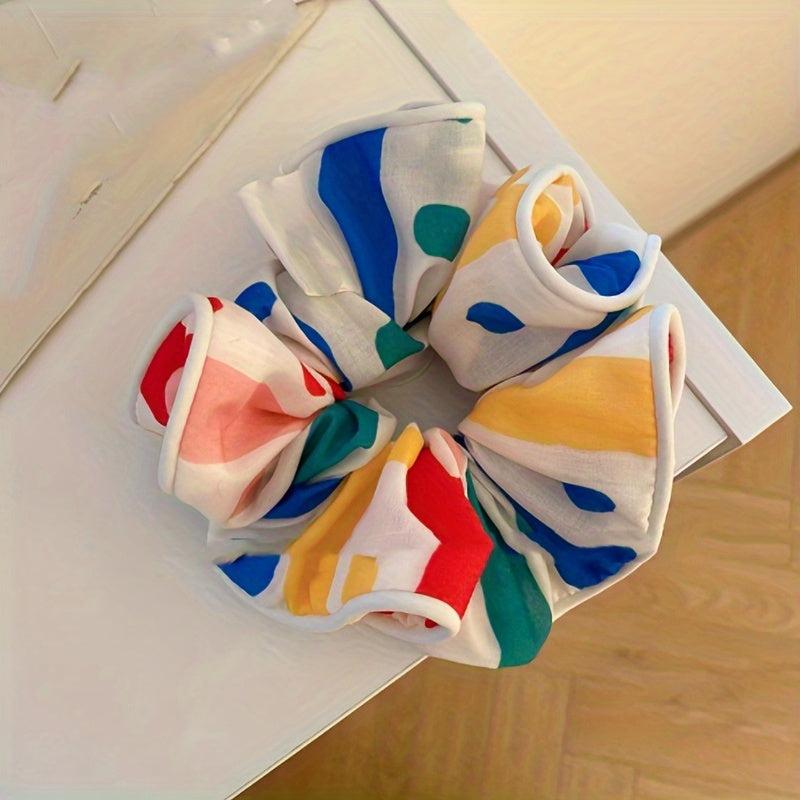 4pcs Floral Print Large Block Scrunchies Hair Tie