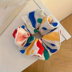 4pcs Floral Print Large Block Scrunchies Hair Tie