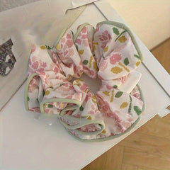 4pcs Floral Print Large Block Scrunchies Hair Tie
