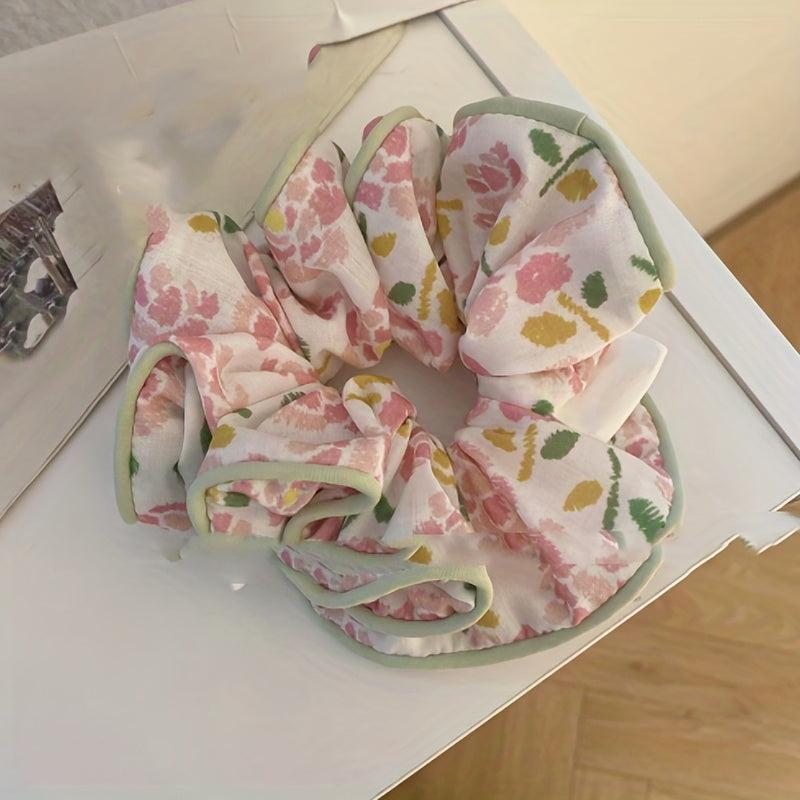 4pcs Floral Print Large Block Scrunchies Hair Tie
