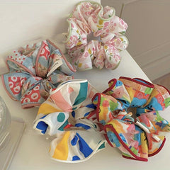 4pcs Floral Print Large Block Scrunchies Hair Tie