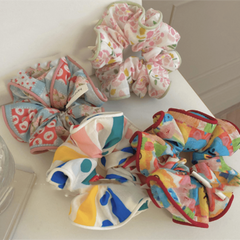 4pcs Floral Print Large Block Scrunchies Hair Tie
