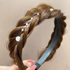 Twisted Braid Wig Headband Faux Pearl Head Hoop Hair Accessories