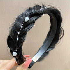 Twisted Braid Wig Headband Faux Pearl Head Hoop Hair Accessories