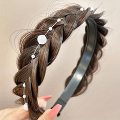Twisted Braid Wig Headband Faux Pearl Head Hoop Hair Accessories