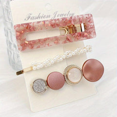 3pcs Acetate Hair Clip Faux Pearl Bobby Pin Side Clip Bangs Clip