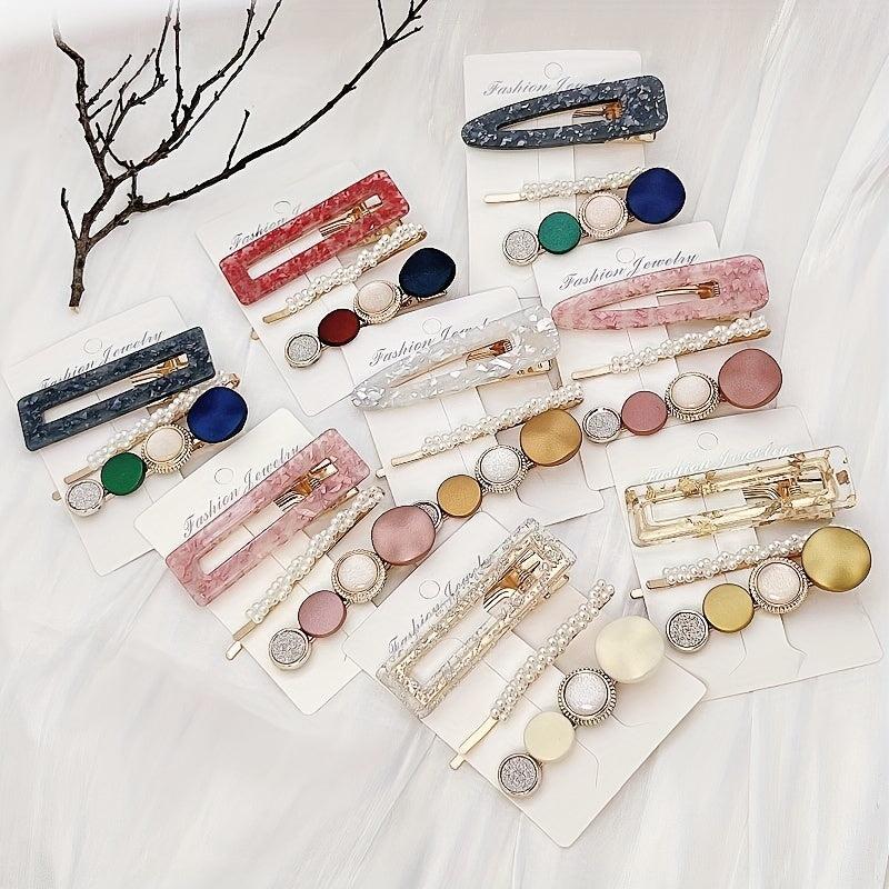 3pcs Acetate Hair Clip Faux Pearl Bobby Pin Side Clip Bangs Clip