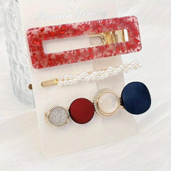 3pcs Acetate Hair Clip Faux Pearl Bobby Pin Side Clip Bangs Clip
