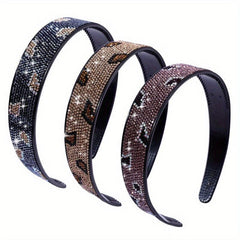 Vintage Rhinestone Headband Leopard Pattern Wide Headdress Hair Band Women