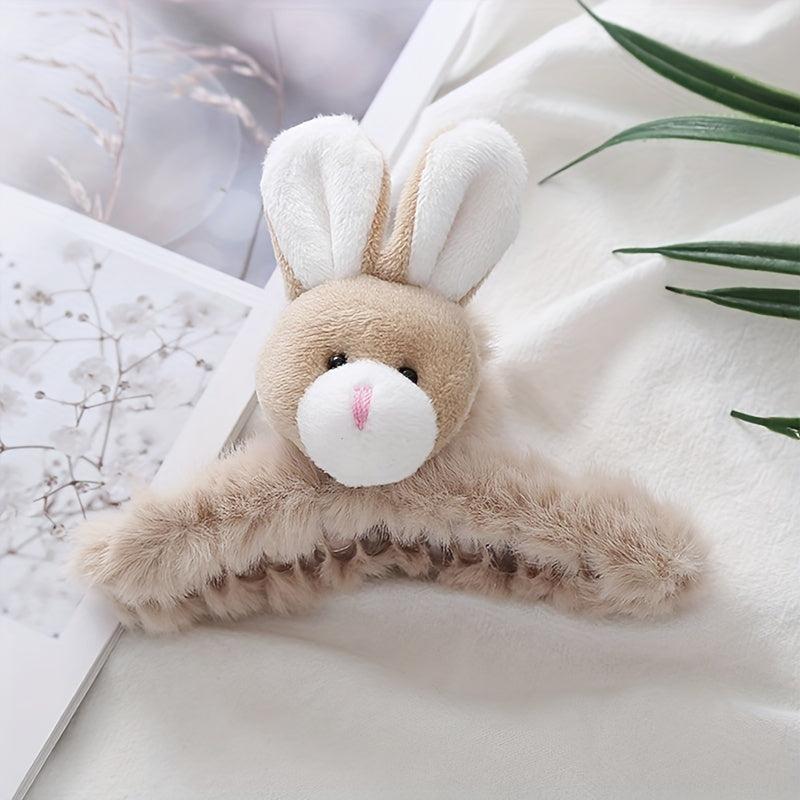 Rabbit Decor Hair Claw Fluffy Shark Claw Ponytail Holder Women