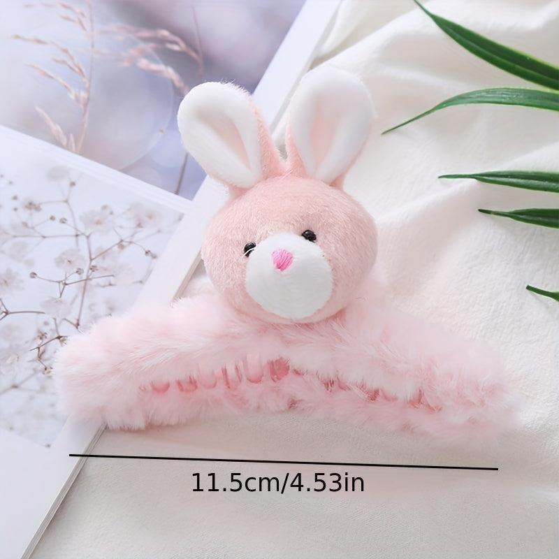Rabbit Decor Hair Claw Fluffy Shark Claw Ponytail Holder Women