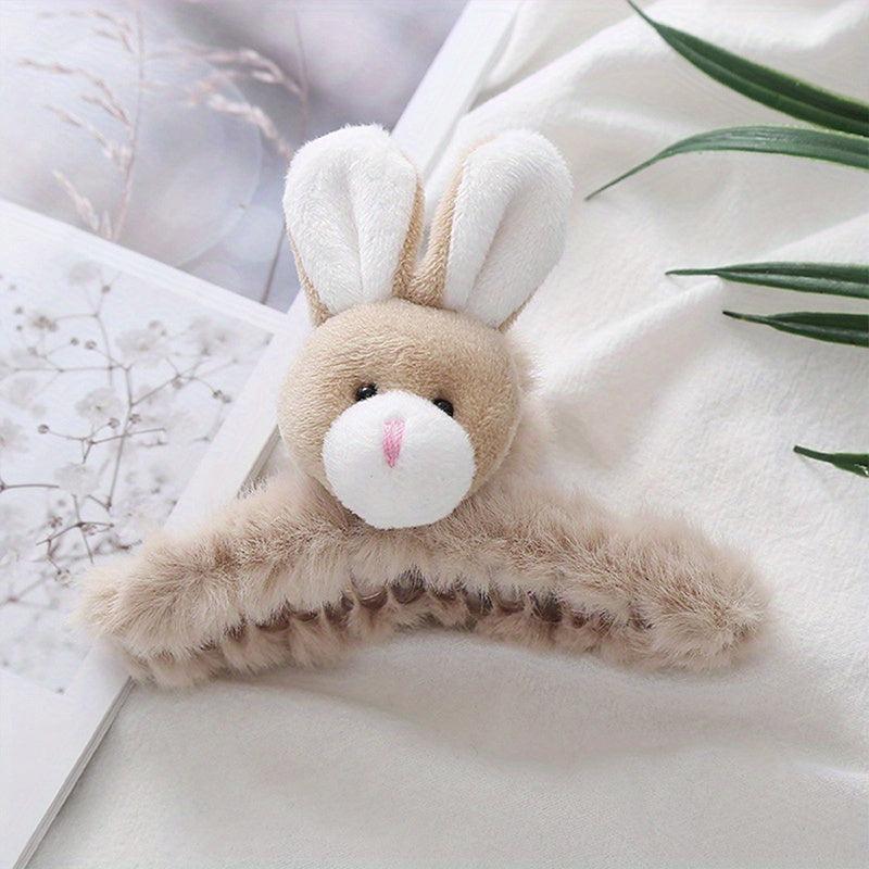 Rabbit Decor Hair Claw Fluffy Shark Claw Ponytail Holder Women