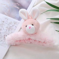 Rabbit Decor Hair Claw Fluffy Shark Claw Ponytail Holder Women