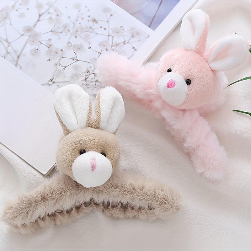 Rabbit Decor Hair Claw Fluffy Shark Claw Ponytail Holder Women