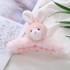 Rabbit Decor Hair Claw Fluffy Shark Claw Ponytail Holder Women