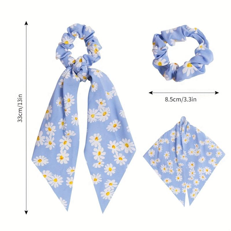 6pcs Daisy Pattern Prints Hairband Scrunchies for Women