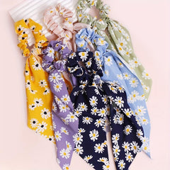 6pcs Daisy Pattern Prints Hairband Scrunchies for Women