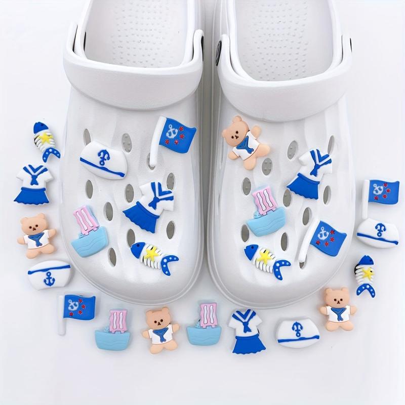 24pcs Navy Series Cartoon Shoe Charm PVC Soft Rubber Shoe Buckle DIY Accessories
