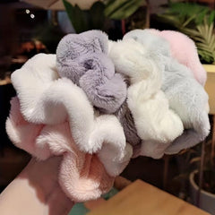 Soft Rabbit Hair Scrunchie Warm Furry Hair Rope Accessory
