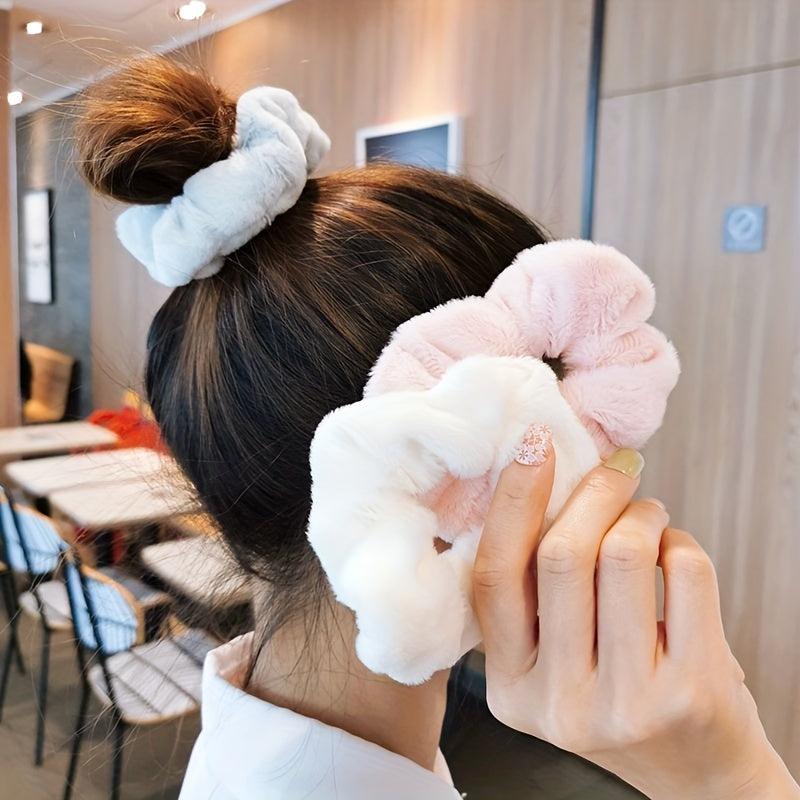Soft Rabbit Hair Scrunchie Warm Furry Hair Rope Accessory