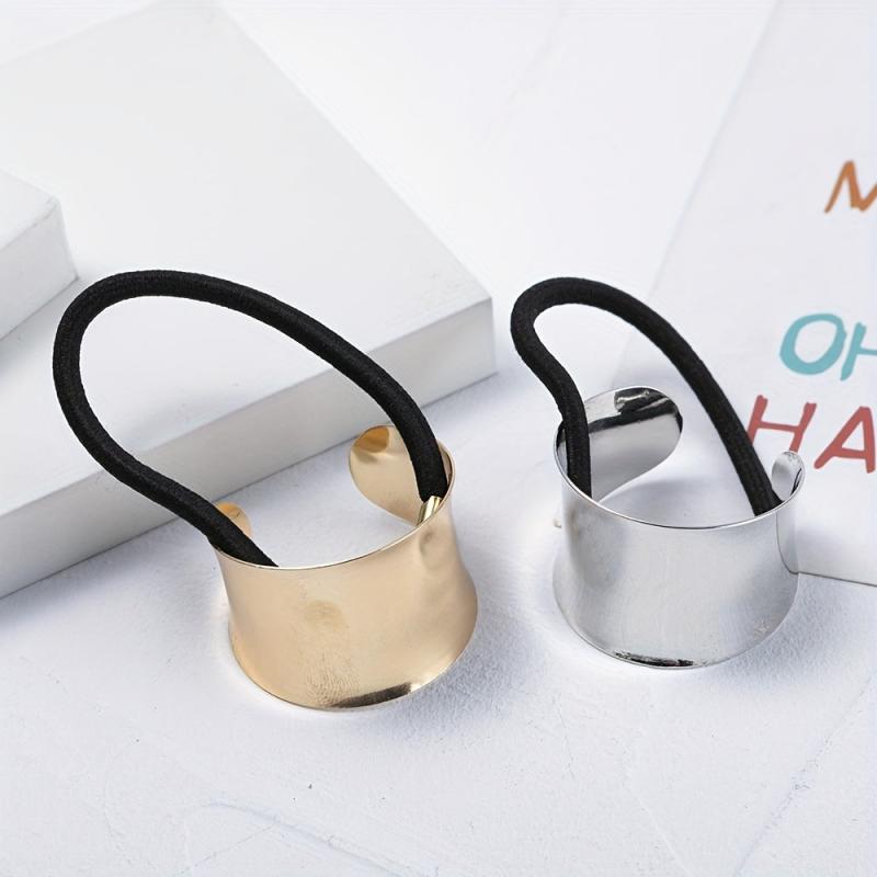2PCS Metal Hair Tie Elastic Retro Style Hair Bands Women's Headdress