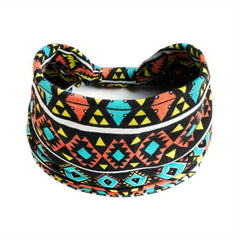 Boho Wide Headband Retro Pattern Elastic Band Hair Accessory