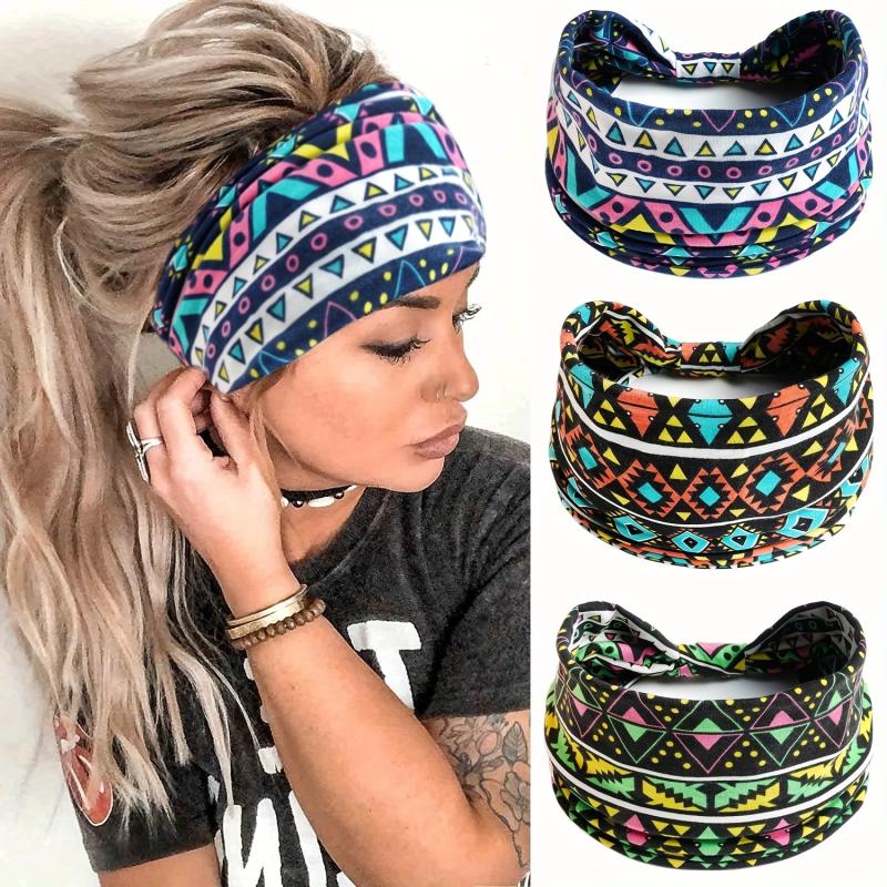 Boho Wide Headband Retro Pattern Elastic Band Hair Accessory