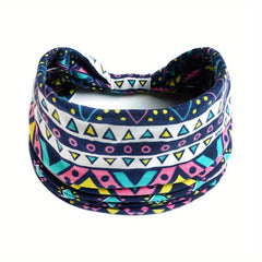 Boho Wide Headband Retro Pattern Elastic Band Hair Accessory