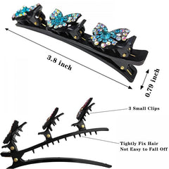5pcs Butterfly Braided Hair Clips Crystal Side Clip Set