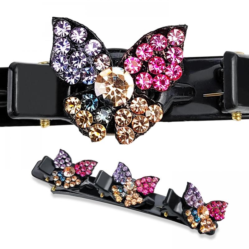 5pcs Butterfly Braided Hair Clips Crystal Side Clip Set