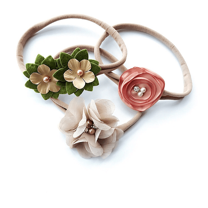 3pcs Flower Elastic Headband Set for Kids - Faux Pearl Rhinestone Head Hoop
