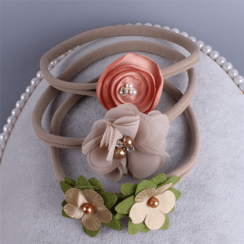 3pcs Flower Elastic Headband Set for Kids - Faux Pearl Rhinestone Head Hoop