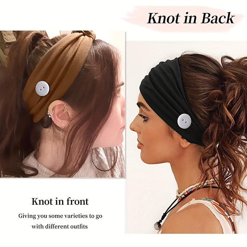 Solid Knotted Button Headband for Women