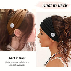 Solid Knotted Button Headband for Women