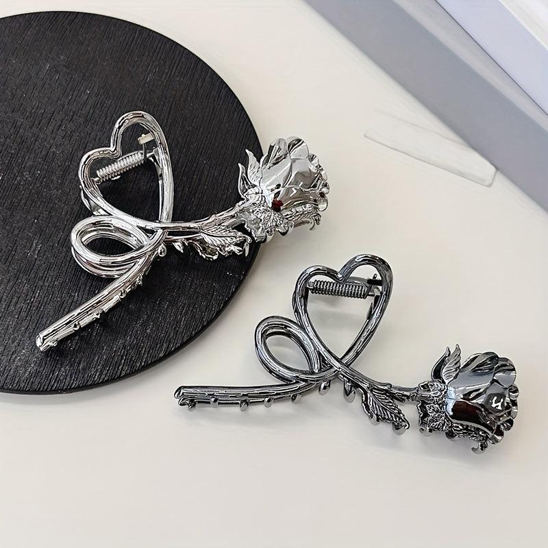 Vintage Metal Rose Hair Claw Flower Shark Claw Back Head Ponytail Holder