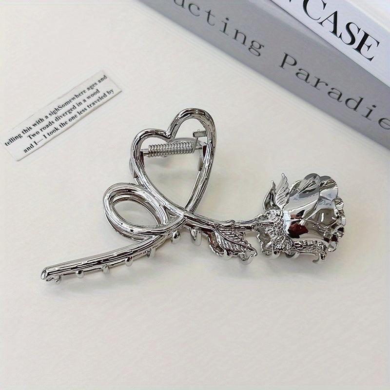 Vintage Metal Rose Hair Claw Flower Shark Claw Back Head Ponytail Holder