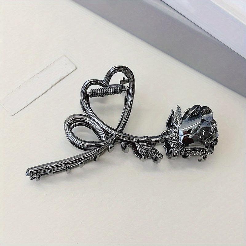 Vintage Metal Rose Hair Claw Flower Shark Claw Back Head Ponytail Holder