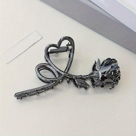 Vintage Metal Rose Hair Claw Flower Shark Claw Back Head Ponytail Holder
