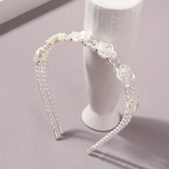 Flower Faux Pearl Headband 2-Layered Hair Band for Women Girls