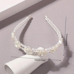 Flower Faux Pearl Headband 2-Layered Hair Band for Women Girls