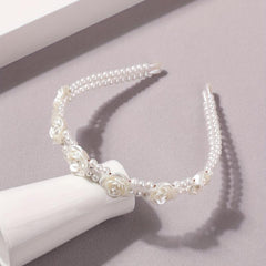 Flower Faux Pearl Headband 2-Layered Hair Band for Women Girls