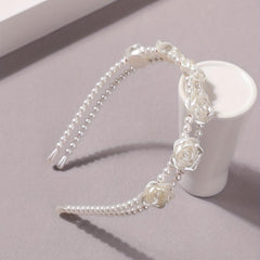 Flower Faux Pearl Headband 2-Layered Hair Band for Women Girls