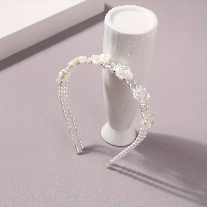 Flower Faux Pearl Headband 2-Layered Hair Band for Women Girls