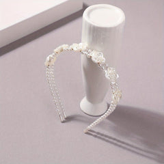 Flower Faux Pearl Headband 2-Layered Hair Band for Women Girls