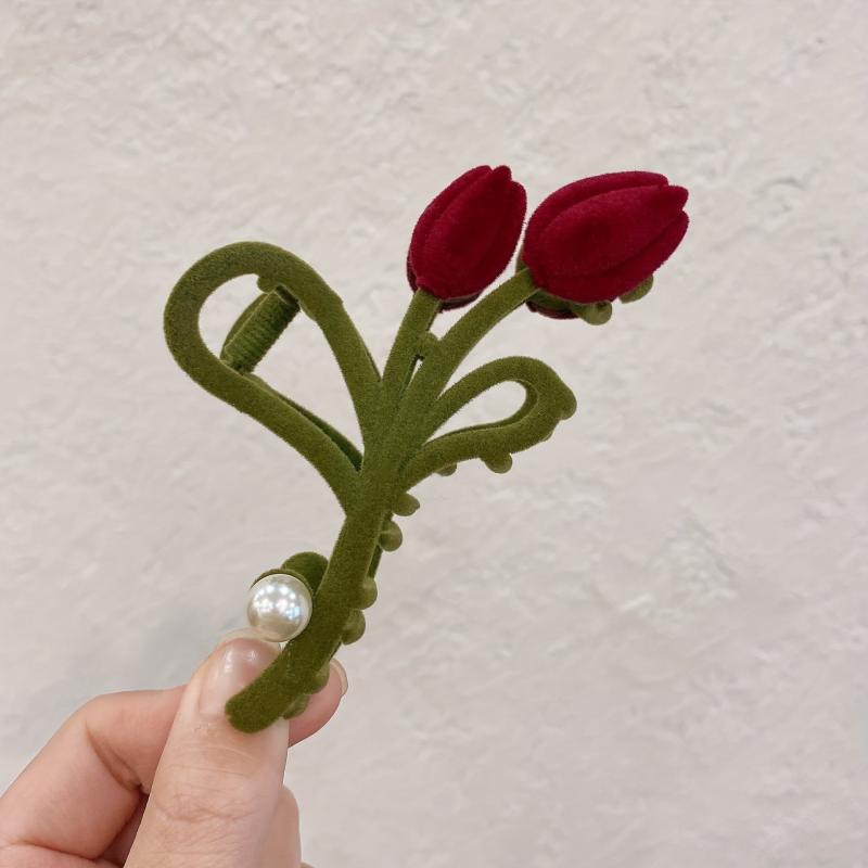 Plush Rose Shaped Hair Claw for Women Girls